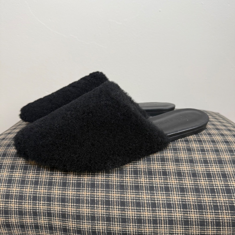 Jenni Kayne Shearling Mule Cozy Fuzzy Slip On Slide Size 40 Black